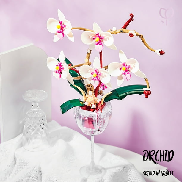 GZBrick Orchid Flowers Bouquet Building Sets with Coffee Cup Vase