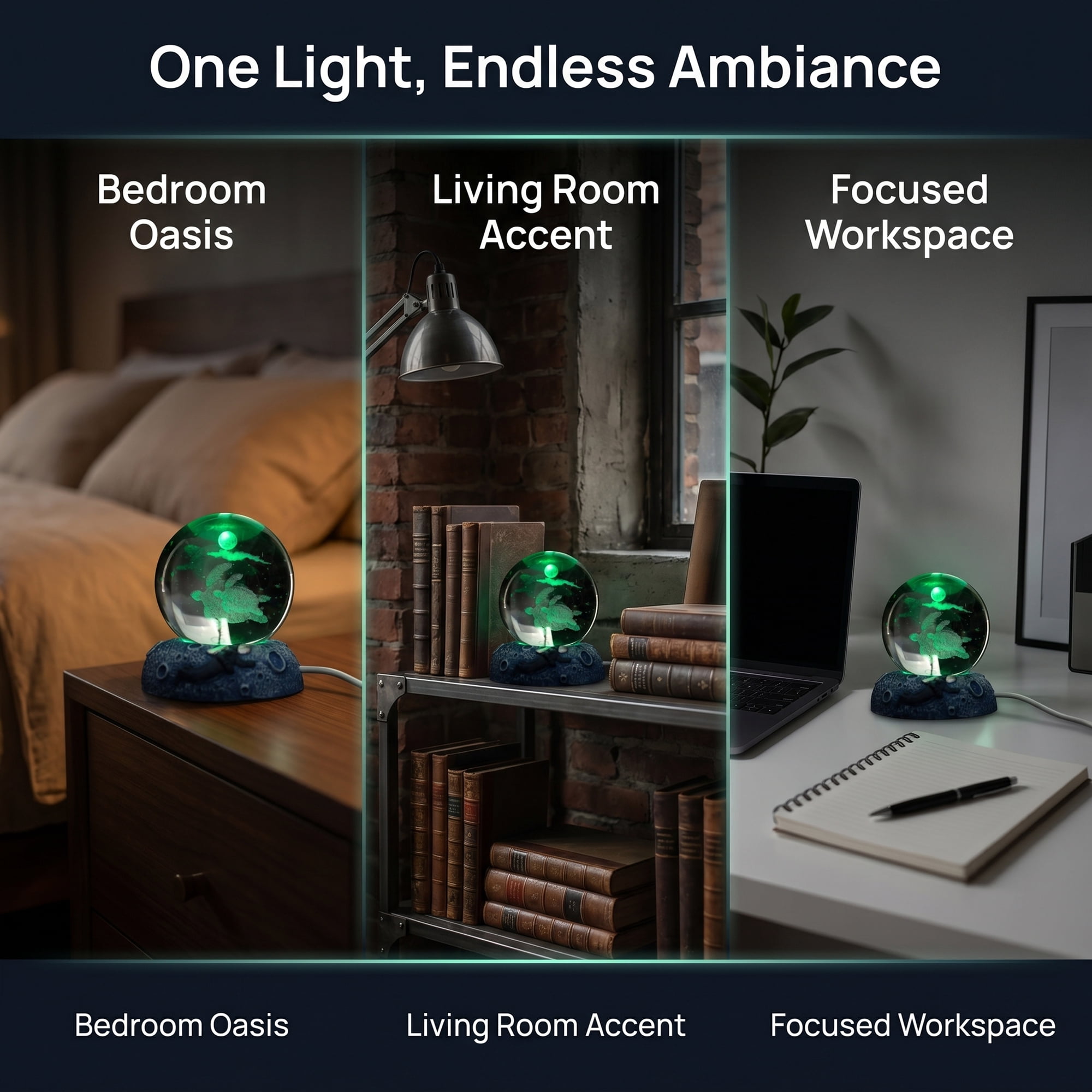 Unique Bargains Glowing Crystal Ball Figurine 3D Glass Ornament with LED Light Base Blue Style G 2.4"x2.4"x3.1"