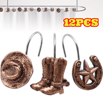 12pcs Shower Curtain Hooks, Western Cowboy Shower Curtain Hooks Brown Decorative Hooks Hanger for Bathroom Shower Curtain
