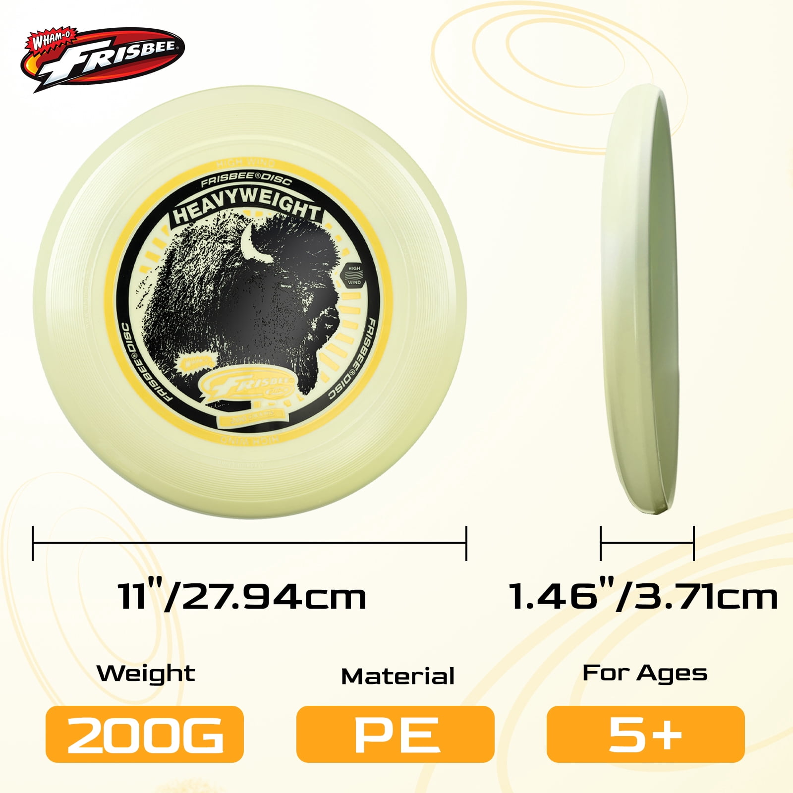 Wham-O Frisbee Heavyweight 200g, 11 Inch Long Distance and Durable Disc for Outdoor Activities, Stable Flying for Family Fun - 2 Pack