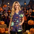 thumbnail image 6 of Womens Halloween Scrub Top V Neck Short Sleeve Tunic with Pockets Side Slits Loose Fit Breathable Stretch Pullover Uniform for Nurses Green XL, 6 of 6