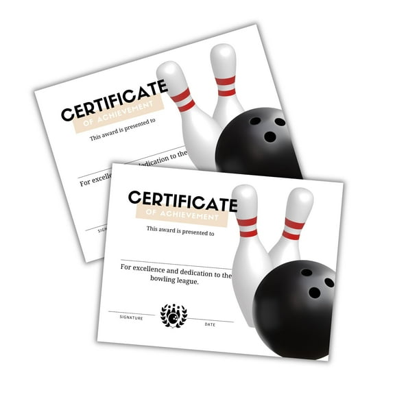 Bowling Certificate of Achievement Award 30pk 8.5x11 League Coaches Club Most Improved 1st Place Tournament Pins Competitions