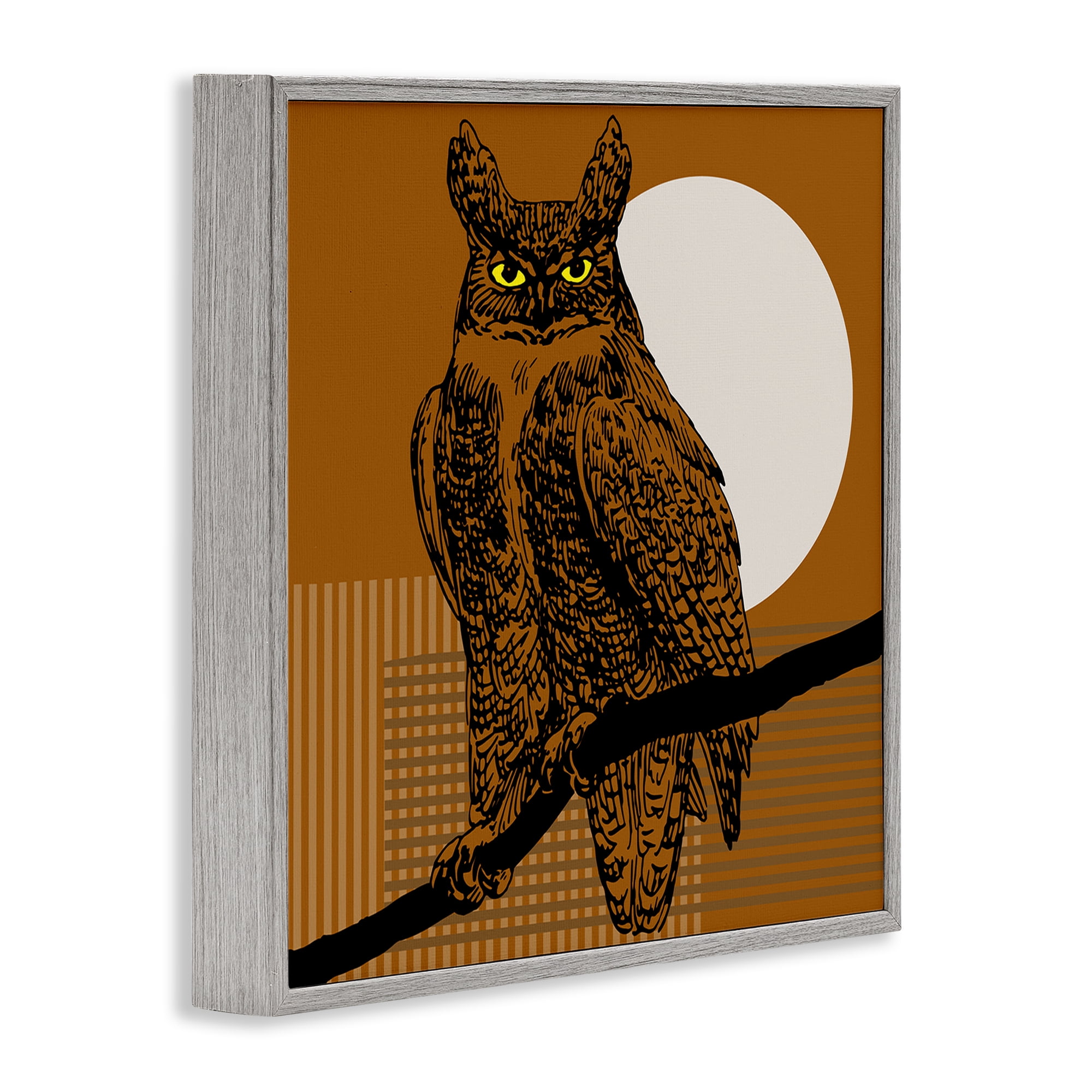 Stupell Industries Horned Owl & Full Moon Animals & Insects Painting Gray Framed Art Print Wall Art, 24 x 24