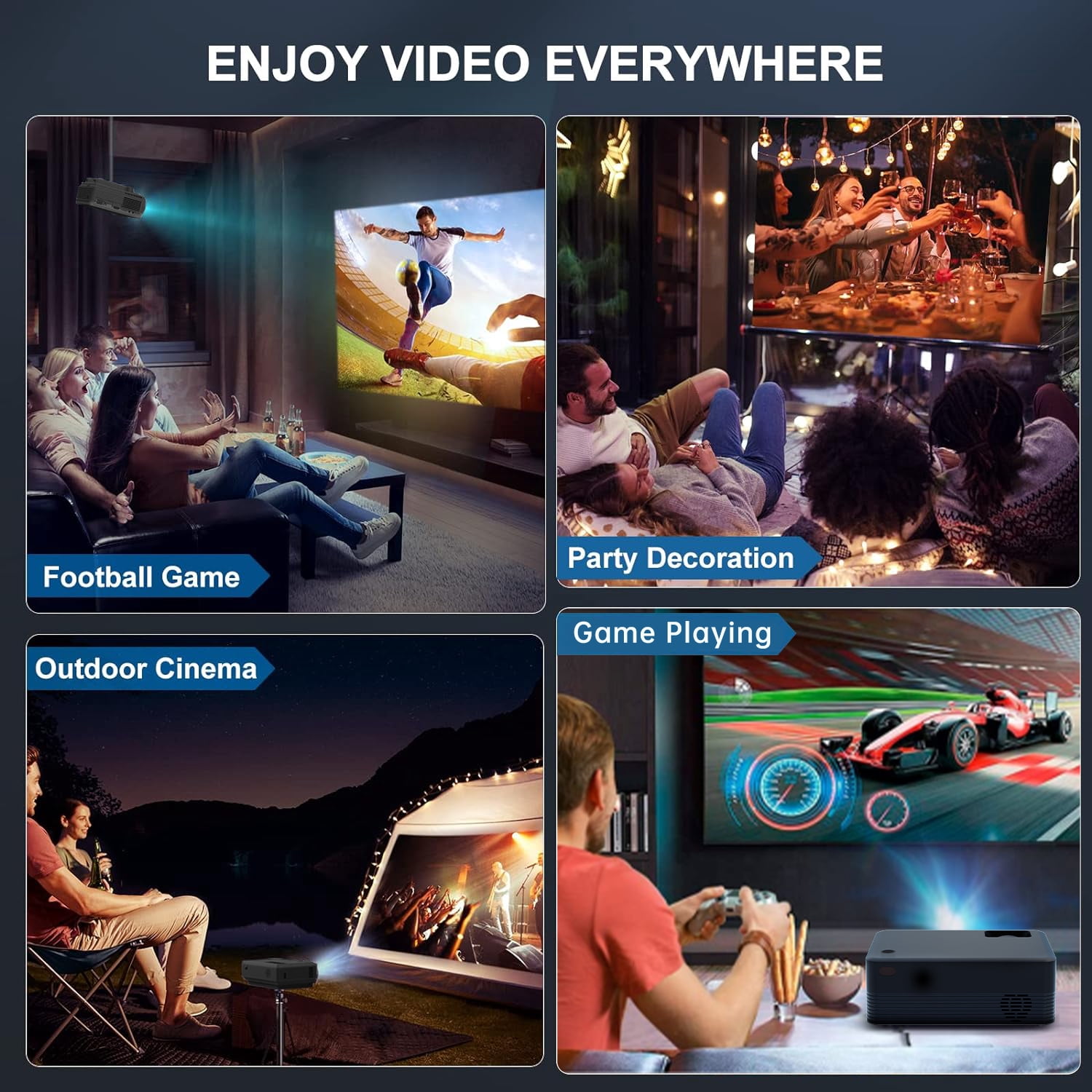 Projector with WiFi and Bluetooth, 2024 Upgrade Outdoor & Camping Projector, Mini Movie Projector Supports 1080P, Wireless & Wired Portable Projector for Home Entertainment & Camping Nights