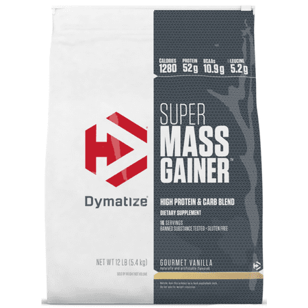 Dymatize Super Mass Gainer, High Protein & Carb Blend, Gourmet Vanilla, 52g Protein/Serving, 12