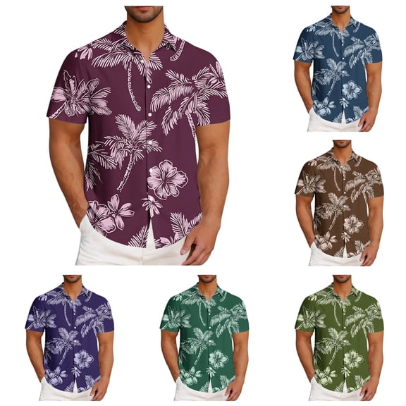 LIBRCLO Hawaiian Shirt for Men Button Short Sleeve Blouse Shirt Summer Tropical Vacation Beach Shirts
