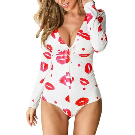 

Hirigin Womens V Neck Bodysuit One Piece Long Sleeve Jumpsuit Shorts Rompers Pajamas Sleepwear Outfit