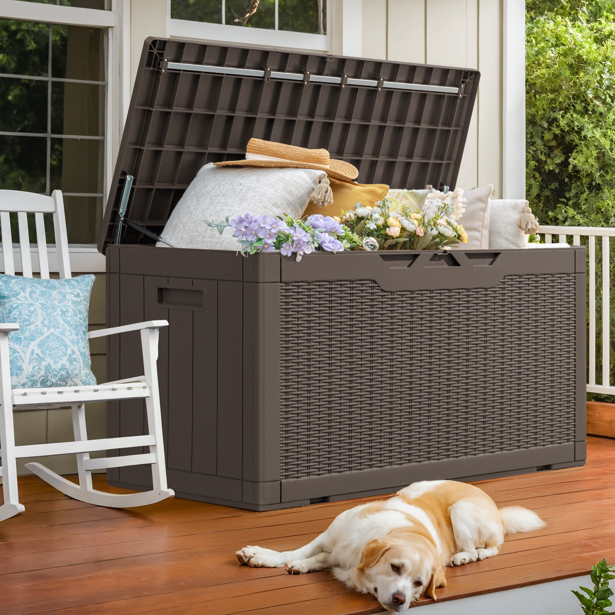 Vineego 100 Gallon Resin Deck Box,Indoor Outdoor Lockable Storage Containe,Upgraded,Dark Brown