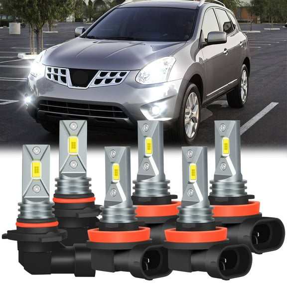 For 2008-2013 Nissan Rogue LED Headlight Bulbs 9005 H11 High/Low Beam H11 H8 Fog Light White 6pcs