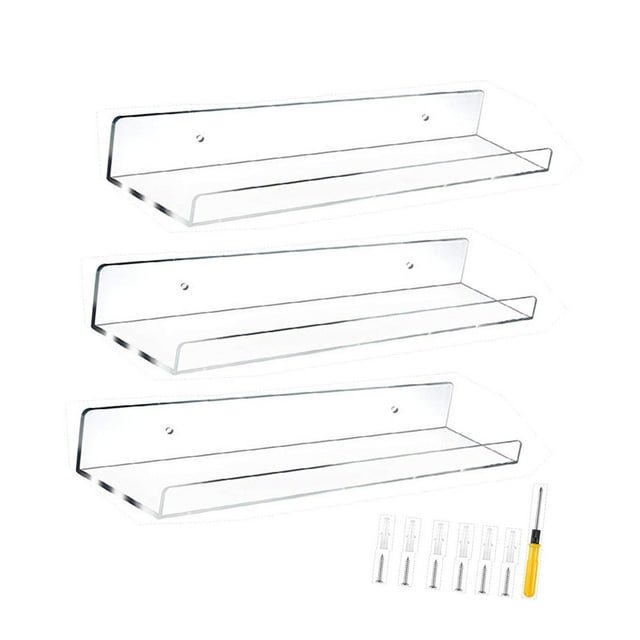 Estante organizador de baño, estante de pared acrílico montado, estante de cocina, ahorradores de espacio, estante flotante, estante de almacenamiento Claro 3 piezas