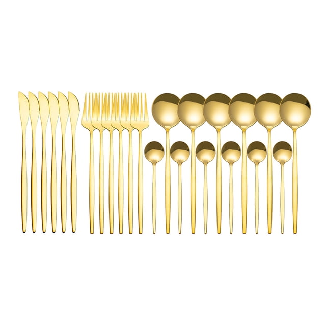 Yeacher 24Pcs Stainless Steel Dinnerware Set Kitchen Cutlery Set Knife Fork Spoon Flatware Tableware Minimalist Silverware