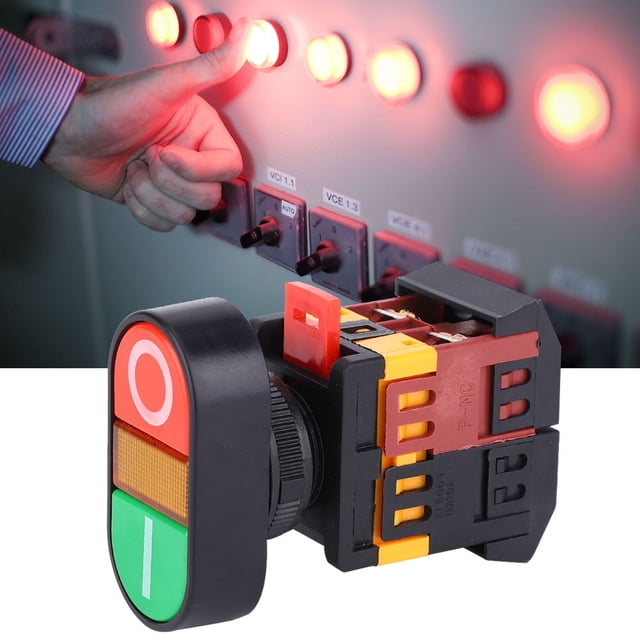 Interruptor de Botón Doble, Interruptor de Botón Momentáneo Nonc Con Luz LED Con Dos Circuitos, 22 mm y 25 mm