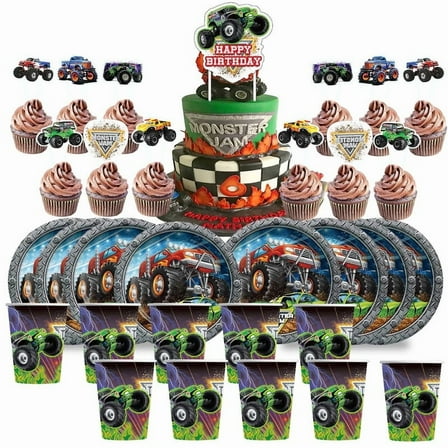 Truck Birthday Cups Party Supplies Plates Fans Decorations Cake Topper Decor