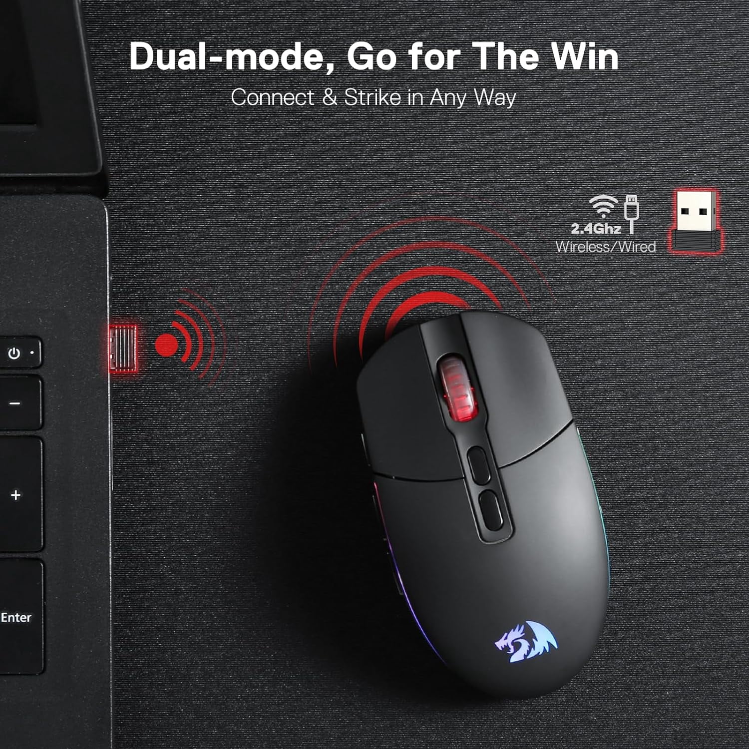 Redragon M719 Pro Wireless Optical Gaming Mouse, 8 Programmable Buttons, RGB 10,000 DPI, Ergonomic PC Computer Gaming Mice
