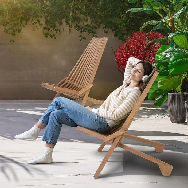 VINGLI FSC Acacia Wood Folding Outdoor Chairs Weather Resistant Wooden Folding Chairs Patio Chair Furniture Comfy Adirondack Chairs Lounge Chair for