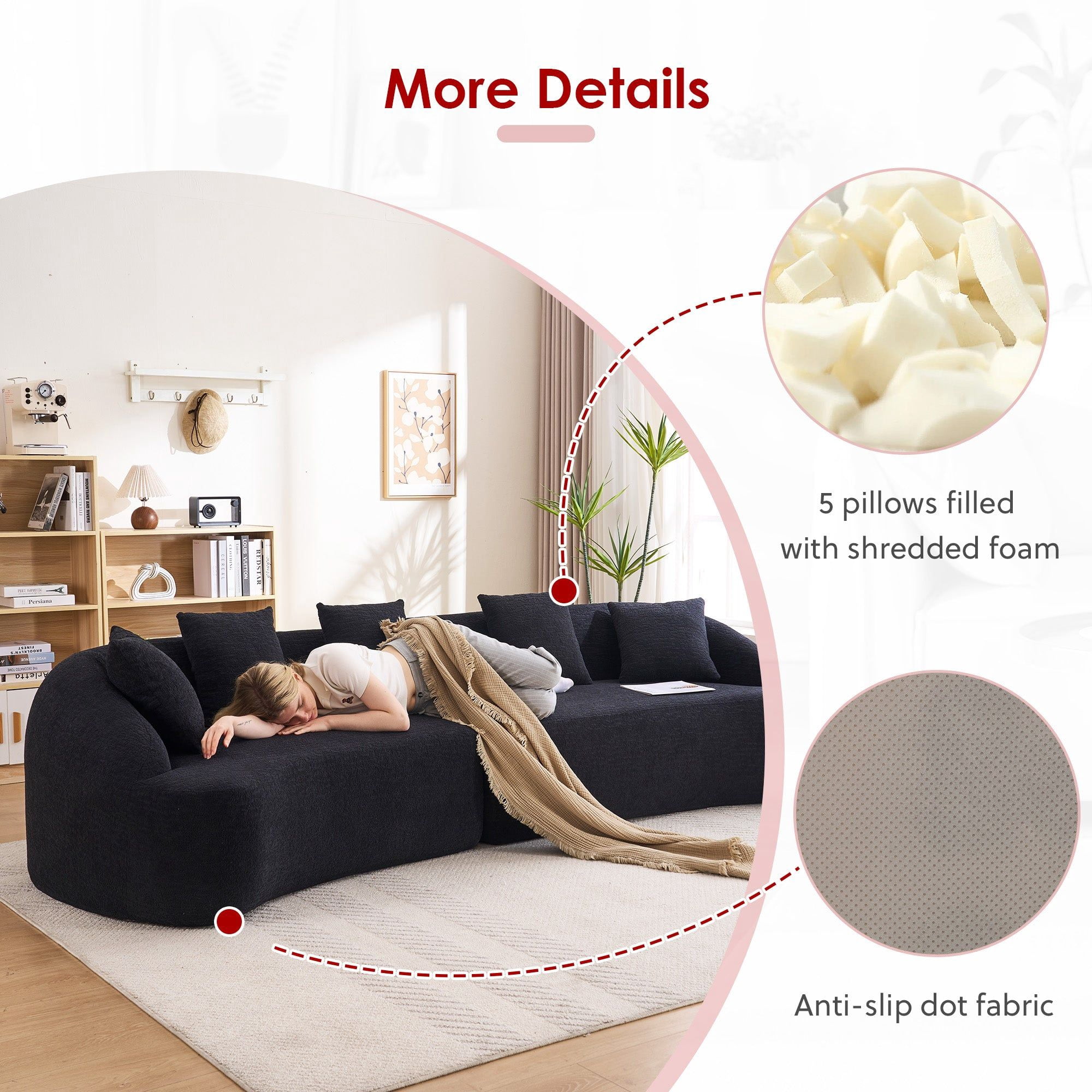 Sailvan 110" Curved Modular Sectional Sofa, High-Density Chenille Sleeper Couch for Living Room