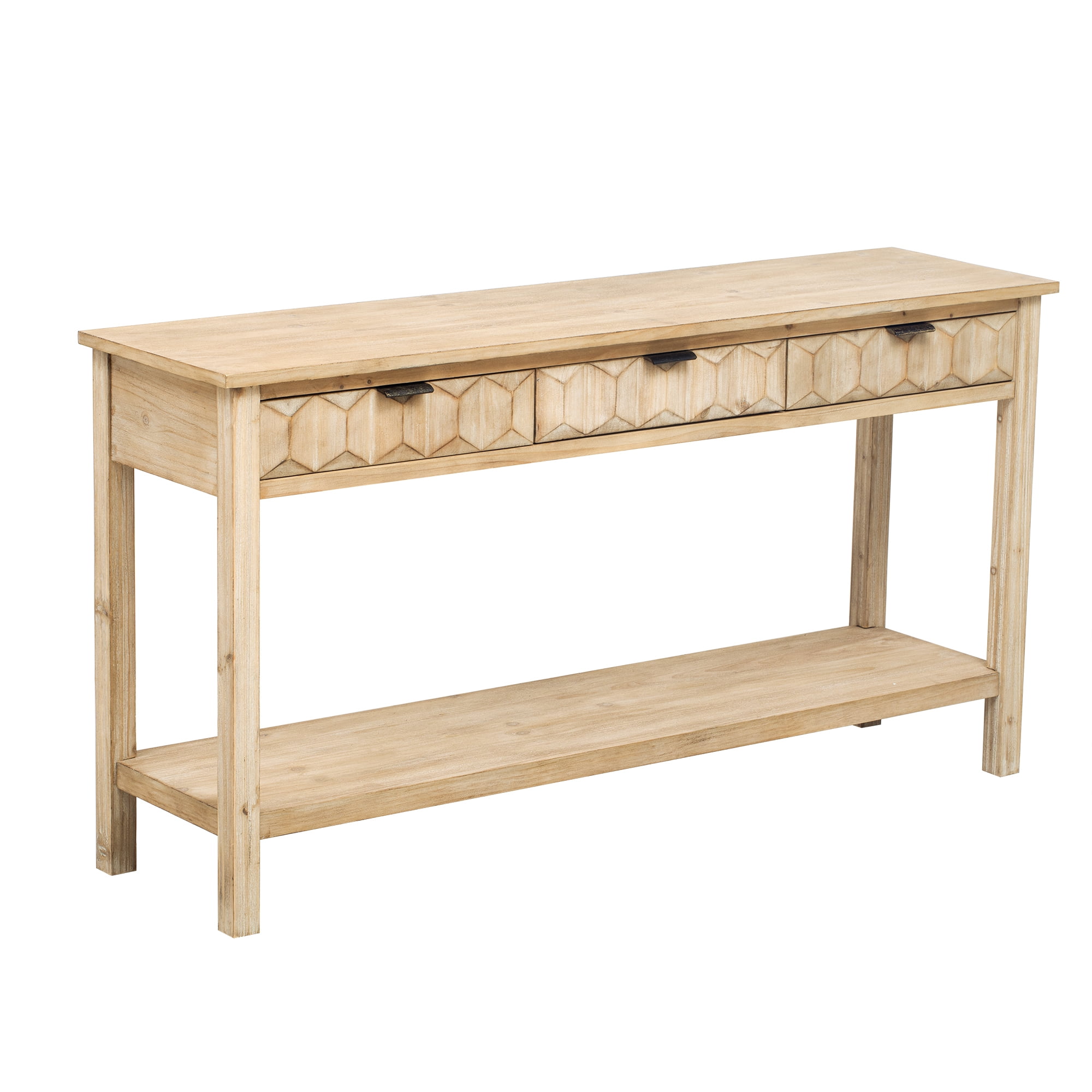 Euroco 60" Console Table,Narrow Long Sofa Table Behind Couch with 3 Drawers,Open Storage Shelf and Honeycomb Design for Entryway, Living Room,Foyer,Natural