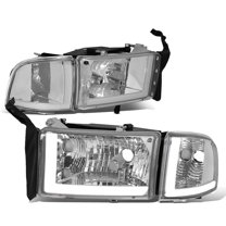 DNA Motoring For 94-02 Dodge Ram 1500 2500 3500 LED DRL Chrome Clear 4pcs Corner Headlight Lamps