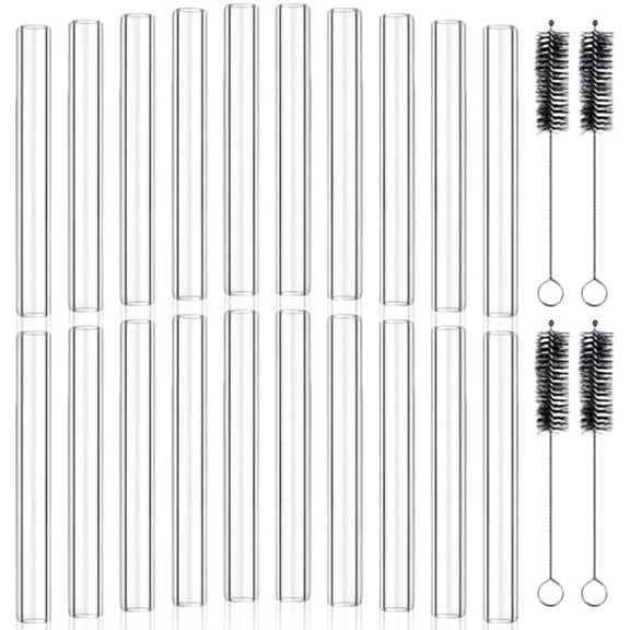 20Pcs 6 Inch Borosilicate Glass Pipe, 12mm OD, 9mm ID, 2mm Thick Wall, High Temperature Resistance Blowing Tube with 4 Cleaning Brushes - for Glass Blowing, Lampworking, Craft Projects