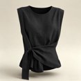 thumbnail image 7 of ClodeEU Women's Crew Neck Sleeveless Side Tie Waist Tank Top,Solid Color Slim Casual Blouse Black,Women's Plus M, 7 of 7