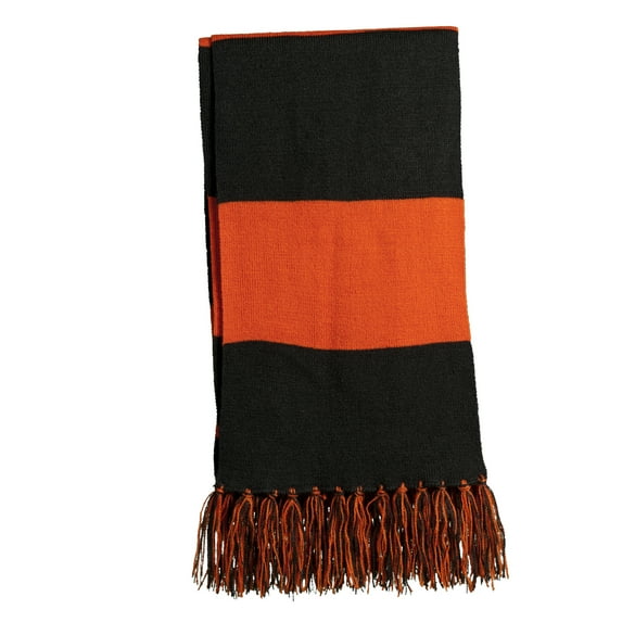Womens Spectator Fringed Acrylic Scarf Black/ Deep Orange