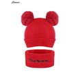 thumbnail image 2 of Spencer Baby Winter Warm Pom Pom Beanie Hat Scarf Set, Infant Toddler Ski Knit Cap Crochet for Girls Boys "Red", 2 of 5