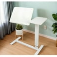 thumbnail image 3 of Adjustable Overbed Bedside Table,Folding Tray Table with Wheels,Mobile Rolling Laptop Stand for Home,Hospital,School,White, 3 of 7