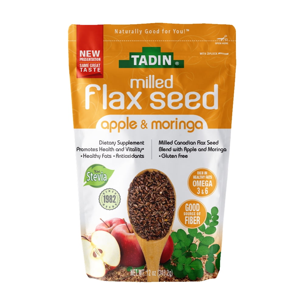 Tadin Milled Flax Seed Natural Dietary Supplement. Apple and Moringa Blend. Low Calory and Gluten Free. Fiber and Omega 3. Promotes Good Health. 12 oz / 340 G