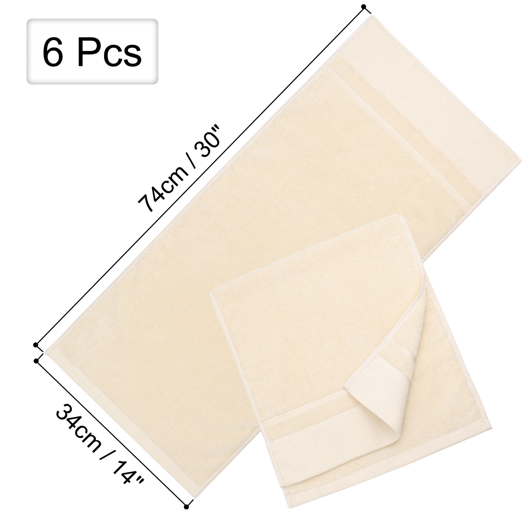Unique Bargains 100% Cotton Absorbent Hand Towel Set 14"x30" Champagne 6 Pcs