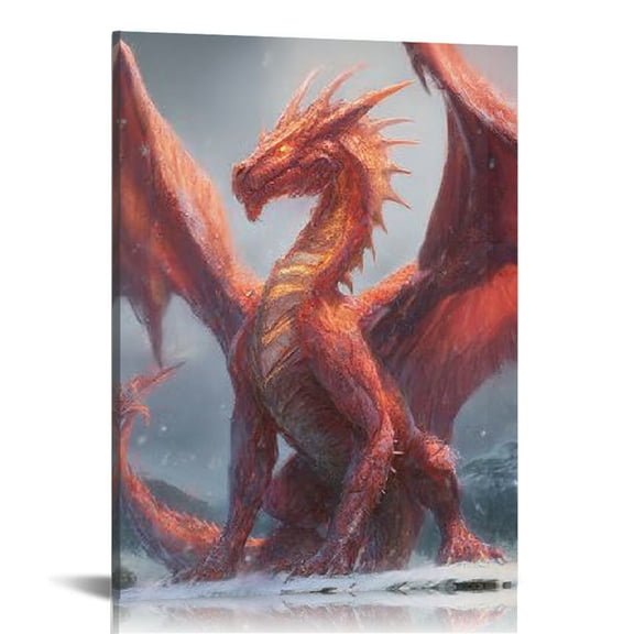 RKSupls Rea Dominant Dragon Canvas Wall Art, Canvas Prints Wall Art for Living Room Bedroom Stairway Office, Art Print Painting for New Year Home Decorations,12x16in