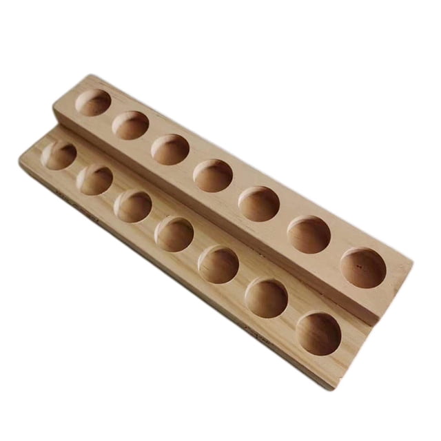 Expositor de aceites esenciales de madera de dos niveles con 14 botes de 10 ml. Madera de pino
