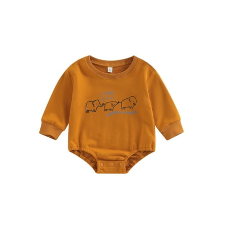 

Bagilaanoe Newborn Baby Girl Boy Oversized Rompers Elephant Letters Print Long Sleeve Bodysuits 3M 6M 12M 18M 24M Infant Casual One Piece Short Jumpsuit