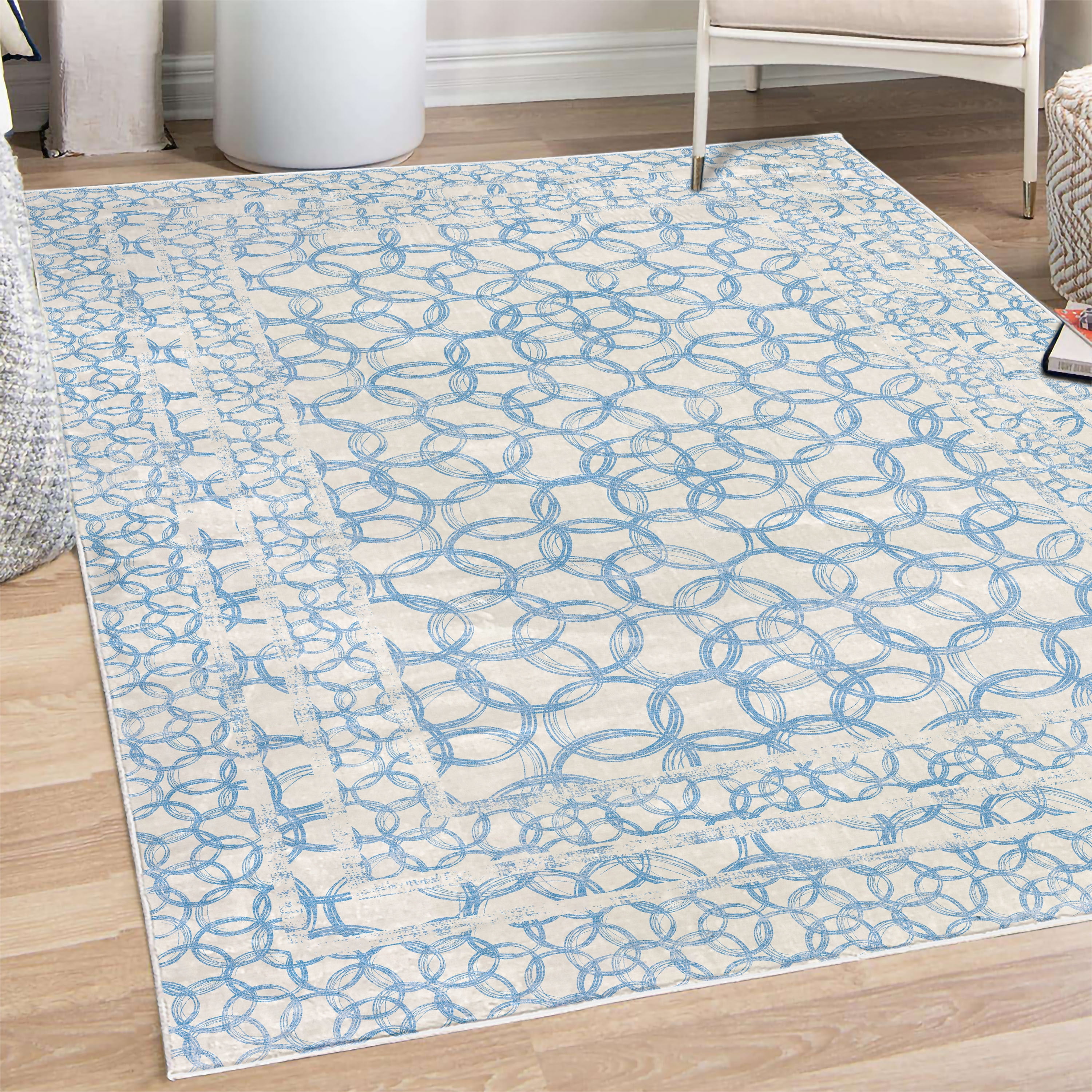 Modern Decorative Rug, Scribble Style Drawing of Repetitive Circles ...