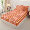 thumbnail image 3 of Castle Fairy Hippie Vertical Stripe Zipper Queen Comforter Set with Fitted Sheet and 2 Pillowcases,Bohemian Thin Line Zipper Bedding Set,Orange Pink White,Reversible, 3 of 7