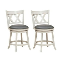 Spaco 25.5 Inch Hand-Antiqued Stool Set of 2 with Wider Padded Seat-White, Counter Height Bar Stools for Kitchen, Dining Room, Bar