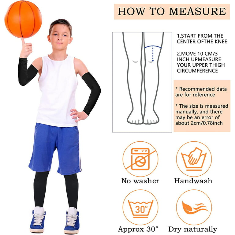 PIKADINGNIS 4 Pairs Kids Leg Sleeves Compression and Arm Sleeves Youth Leg  Sleeves Arm Wraps for Cycling Basketball Sports (Black) 