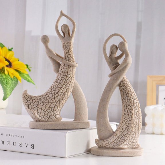 Kedshhgu Sandstone Resin Lover Figurine Handmade Sandstone Abstract Art Home Decor Dance Couple Sculpture for Shelves and Living Room