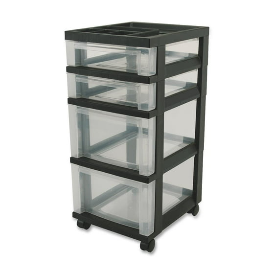 IRIS 4Drawer Storage Cart with Organizer Top, Black