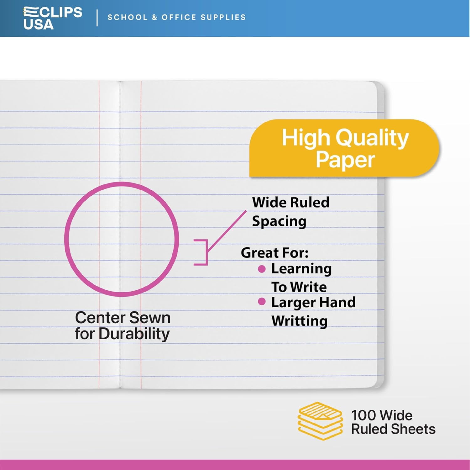 E-CLIPS USA Hard Cover Wide-Ruled Writing Paper Composition Notebooks with Geometric Design, 24-Pack