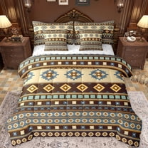 Feelyou Brown Bohemian Aztec Bedding Comforter Set 7 Pieces, Hippie Trible Style Full Bedding Set, Retro Western Triangle Reversible Fitted Sheet Flat Sheet, Ultra Soft Bedroom Decor