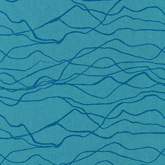 Teal modern waves linen fabric Quarry Trail Anna Graham essex linen Sold by the Quarter Yard
