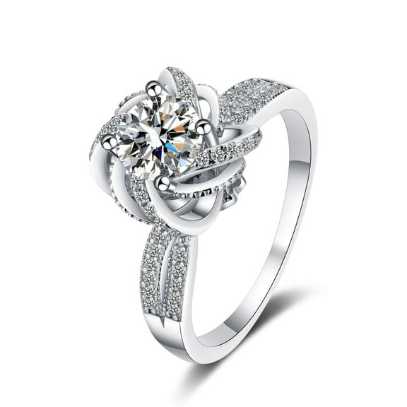 Women's Floral Split Shank Engagament Ring 1.9 Ct Diamond 14K White Gold Over