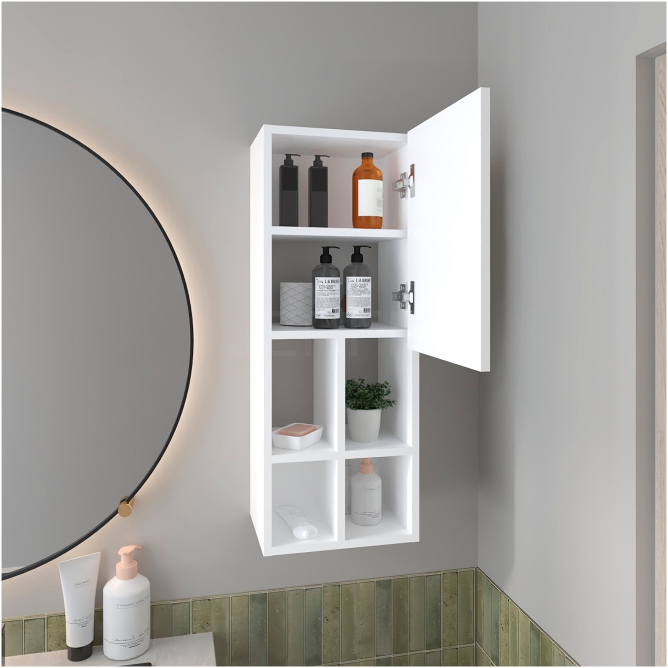 JERFIT 36" White Modern Bathroom Storage Cabinet with Door & 4 Shelves, Wall Mounted Organizer for Bath, Powder Room or Kitchen
