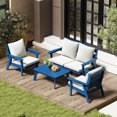 thumbnail image 3 of FOOWIN 4-Piece Patio Furniture Set, HDPE Outdoor Conversation Set with 4 Seating & Cushions, Perfect Patio Sofa Set for Garden, Porch, Backyard, Navy Frame with Beige Cushion, 3 of 7