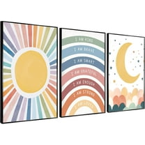 Hieng Inspirational Rainbow Wall Art Boho Sun Moon Star pictures Posters Motivational Quotes Canvas Prints Positive Affirmations for Baby Girls Room Nursery Wall Decor（Only canvas）