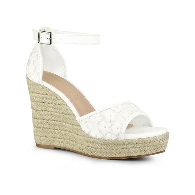 BLISSFUL STEP Sandales Compensées Espadrilles à Plateforme à Bride à la Cheville pour Femmes Blanc 10