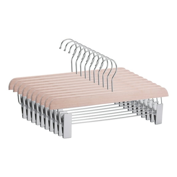 Unique Bargains Wood Hangers with Pinch Clips for Clothing and Pants 10 Pack Silver