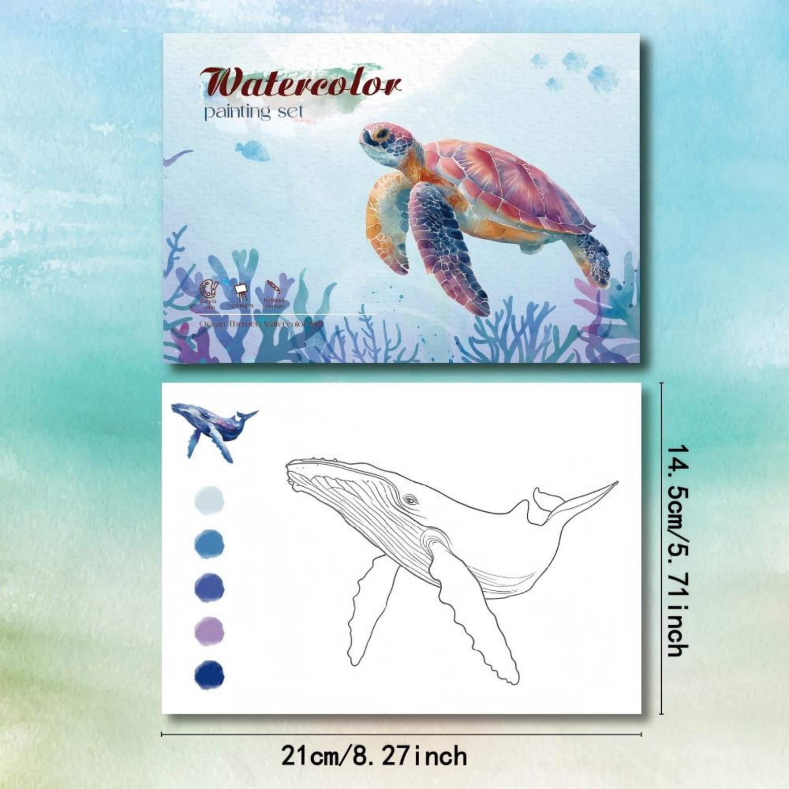 YiJuHui 4pcs Underwater World Watercolor Set with Built-in Pigments, Creative Art Kit, Non-Toxic Washable, Ocean Life Theme, Portable Travel Activity