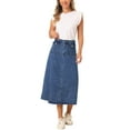 thumbnail image 2 of INSPIRE CHIC Women's Denim Skirts High Waist A Line Casual Jean Skirts with Pockets XS Mid-Blue, 2 of 6