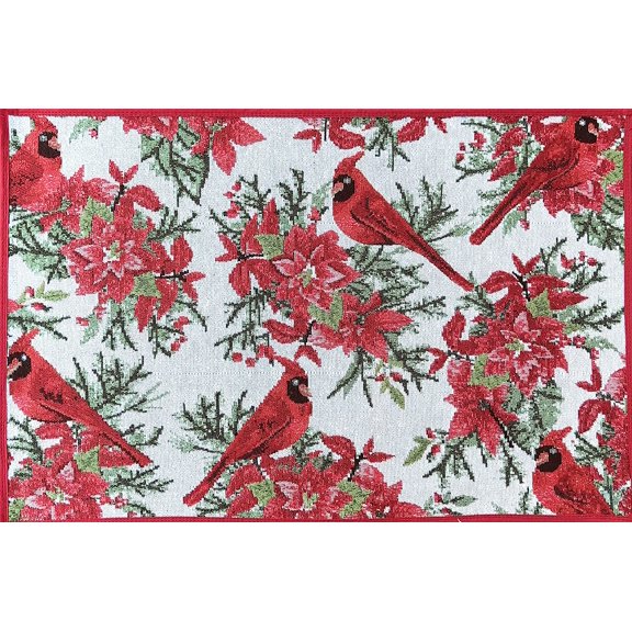 Holiday Christmas Decor Tapestry Mat Featuring Traditional Cardinals in Pine and Poinsettias for Welcome Doormat Entryway Foyer Kitchen Office Hearth Decoration Throw Rug (Cardinals)